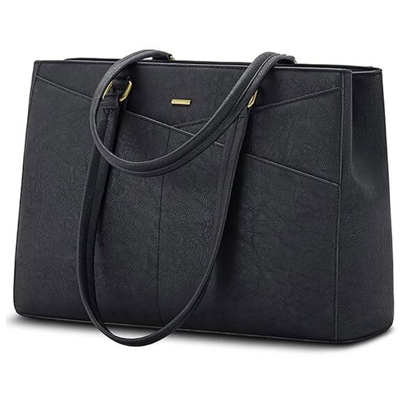 Handbags - Laptop Bag for Women 15.6 Inch Tote Bags Waterproof Leather Vintage Black